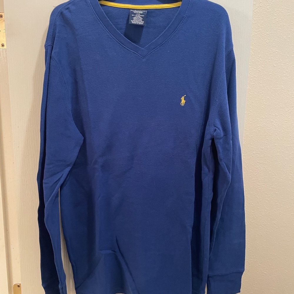Polo Ralph Lauren Blue V-Neck with Yellow Trim